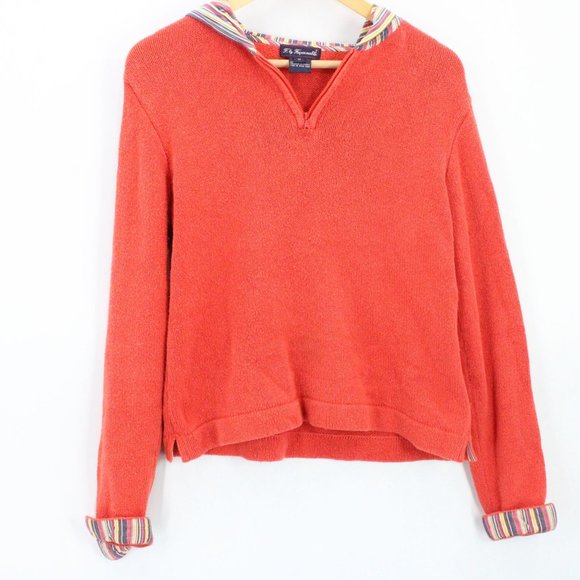 F. by Faconnable Sweater Women's Casual Pink Pullover V Neck Hooded Size M - Picture 1 of 8